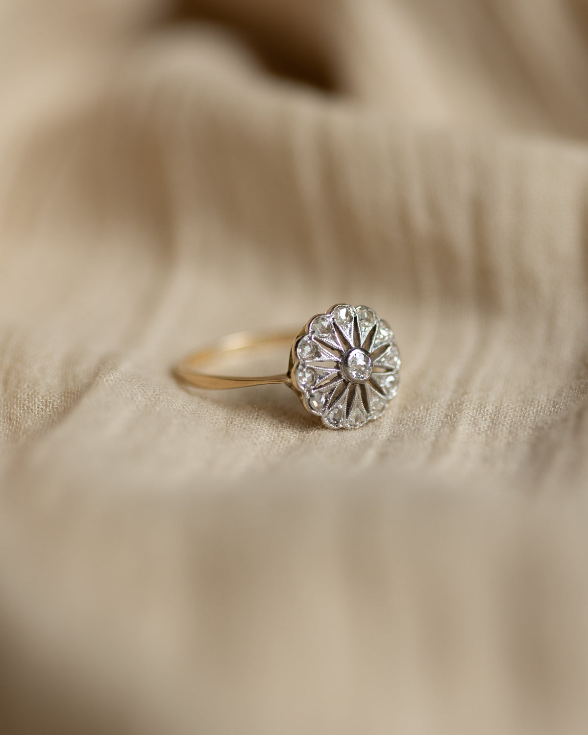 Marguerite Antique Art Deco 18ct Gold Diamond Cluster Ring