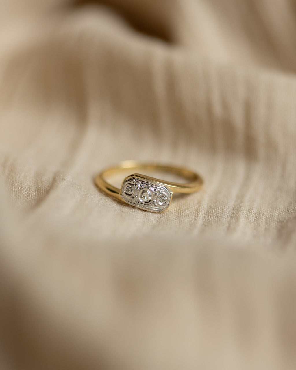 Mae Antique Art Deco 18ct Gold Diamond Trilogy Panel Ring