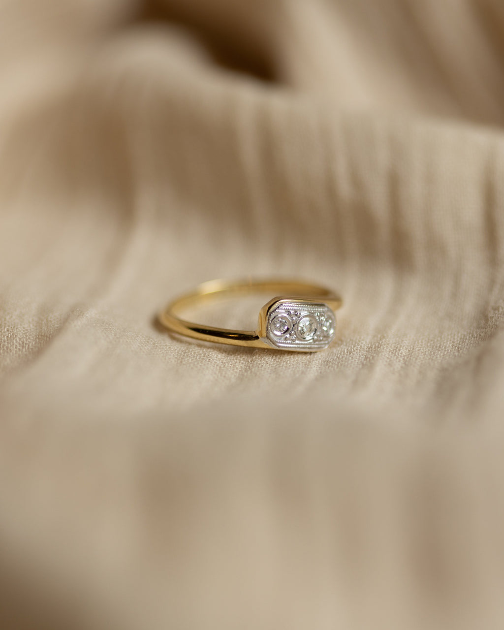 Mae Antique Art Deco 18ct Gold Diamond Trilogy Panel Ring