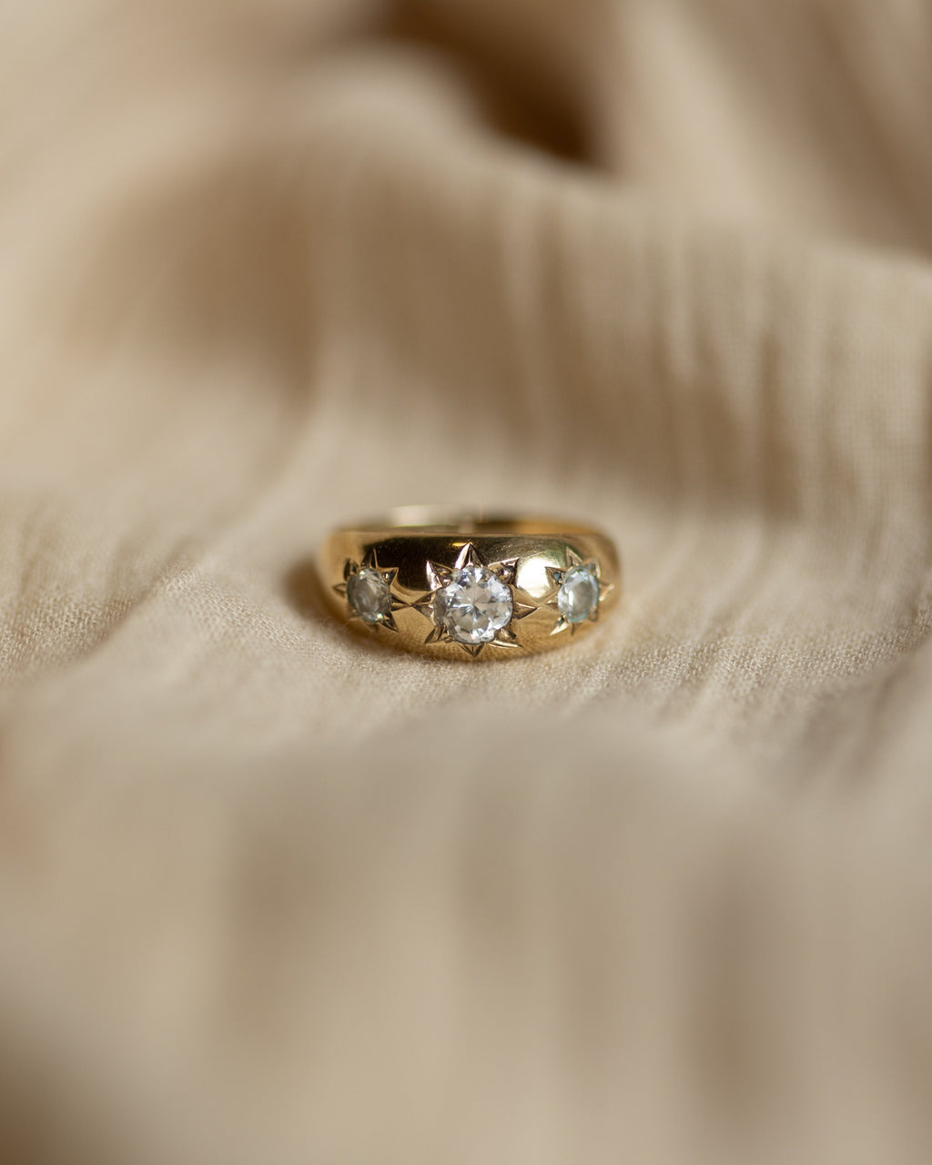 Berthe Vintage 9ct Gold Star Set CZ Trilogy Ring