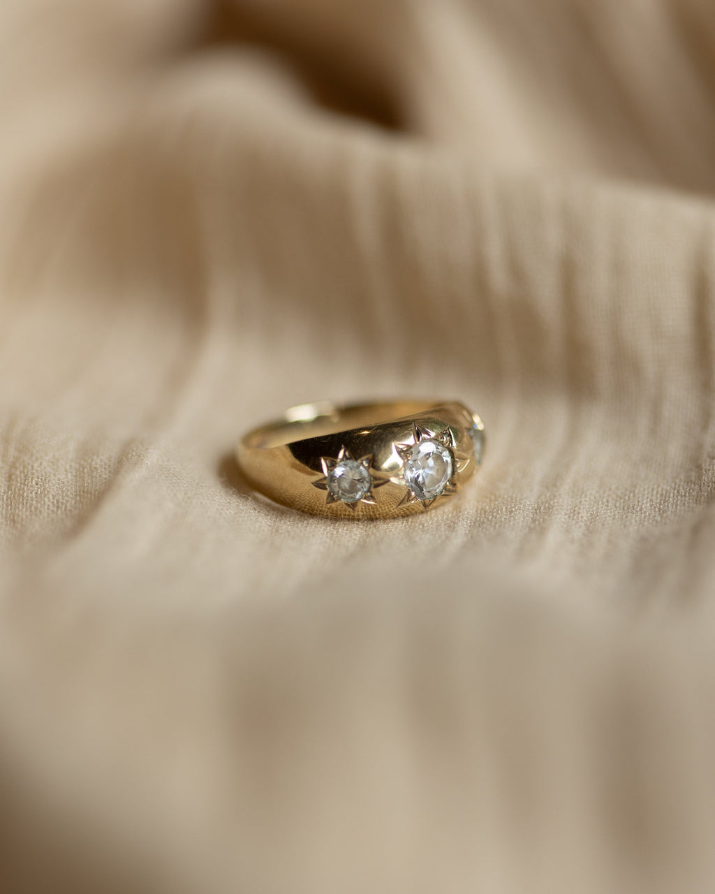 Berthe Vintage 9ct Gold Star Set CZ Trilogy Ring