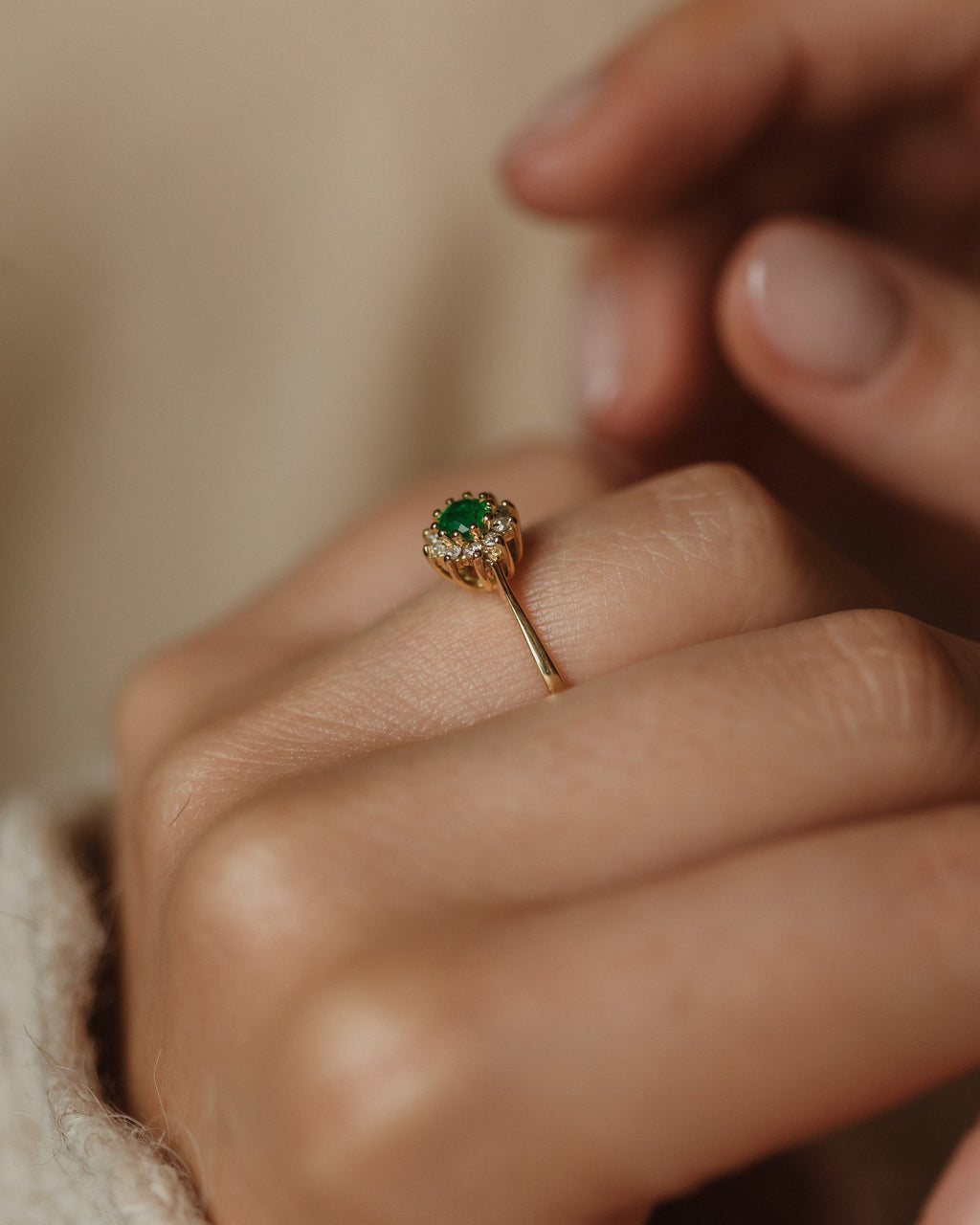 Rosette 1982 Vintage 18ct Gold Emerald & Diamond Cluster Ring