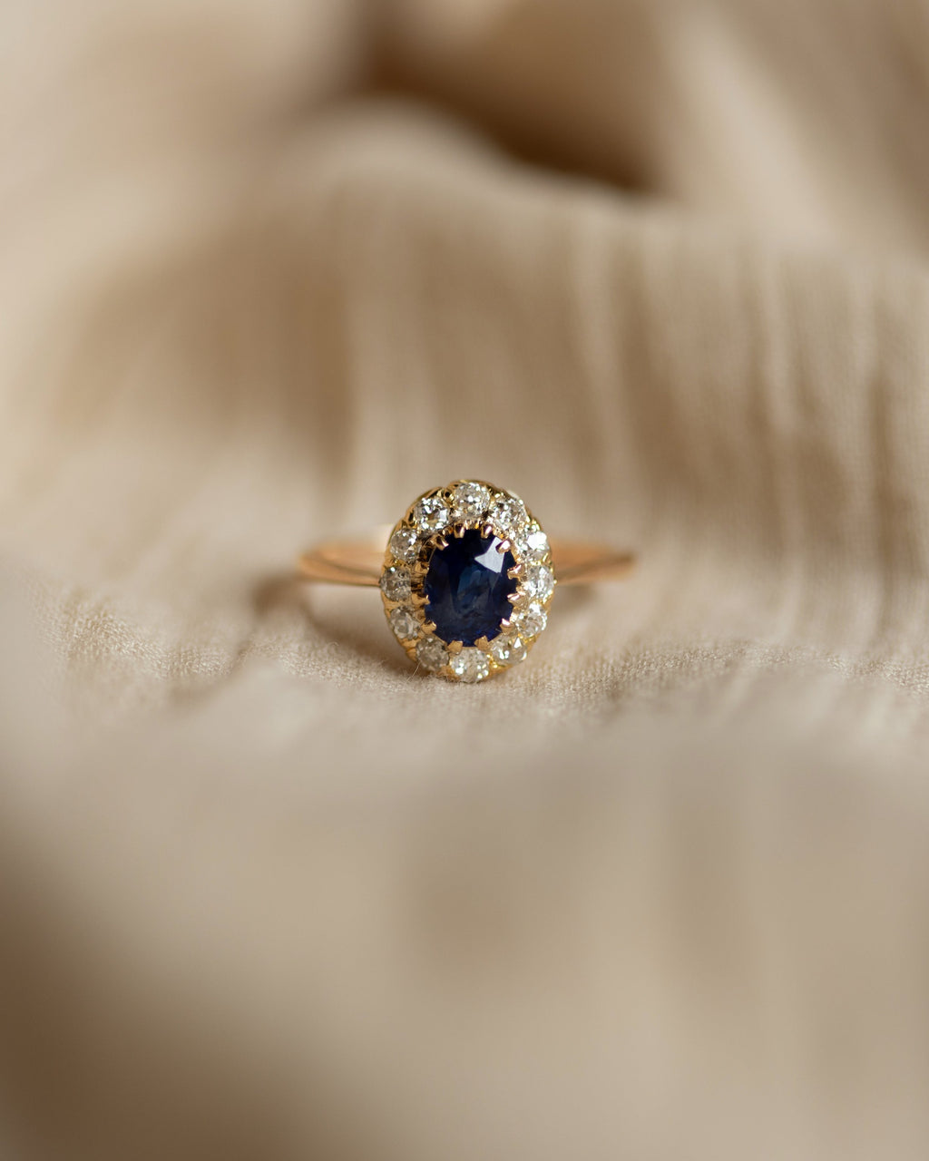 Lisette Antique 14ct Gold Sapphire & Diamond Cluster Ring