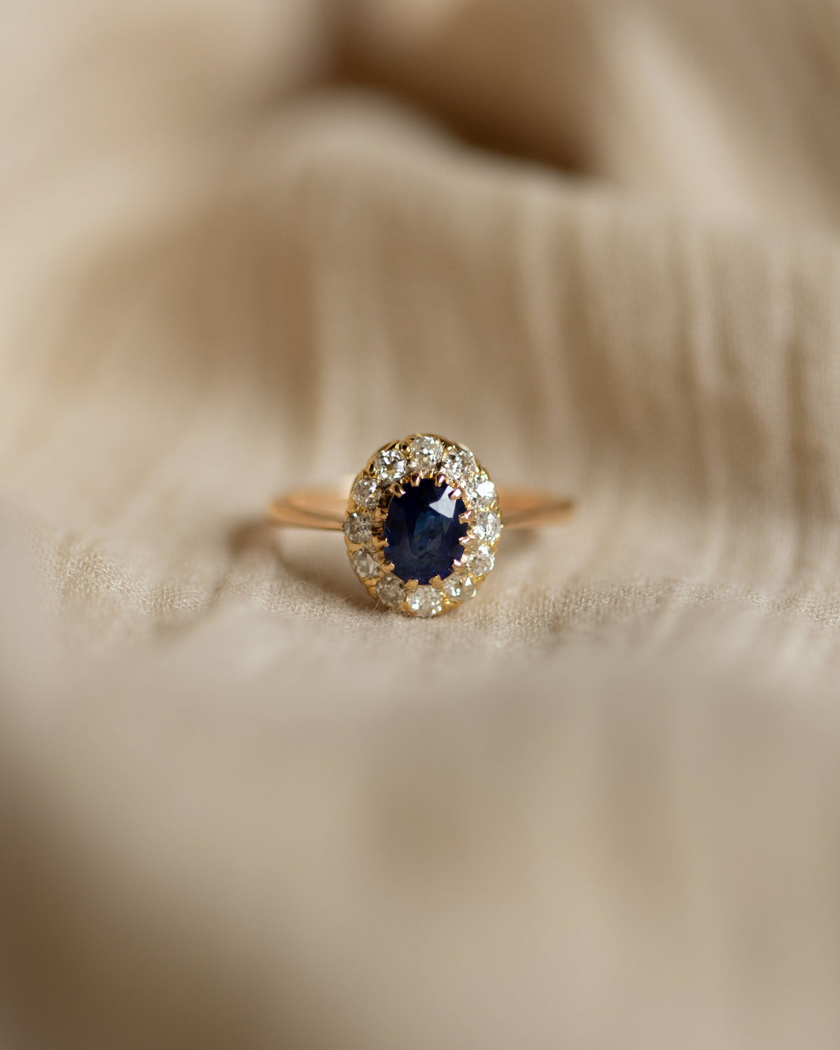 Lisette Antique 14ct Gold Sapphire & Diamond Cluster Ring