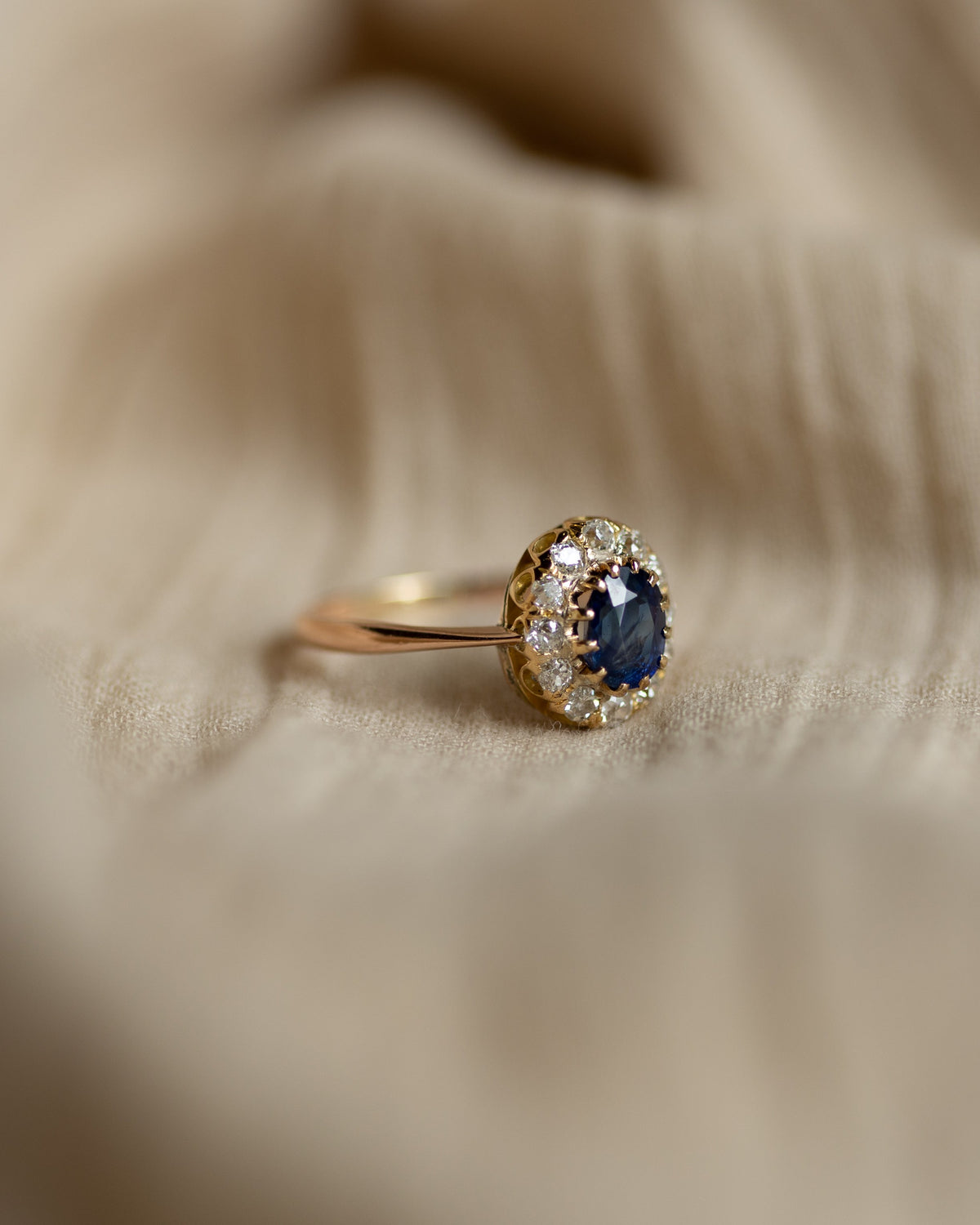 Lisette Antique 14ct Gold Sapphire & Diamond Cluster Ring