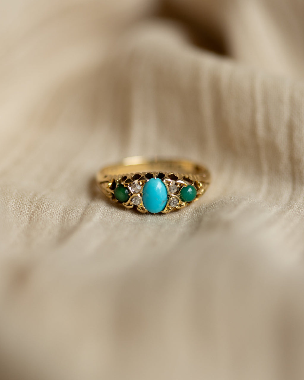Helene 1902 Antique 18ct Gold Turquoise & Diamond Ring