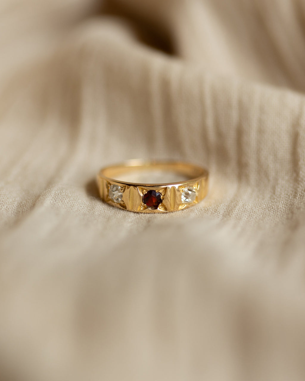 Sylvie Antique 18ct Gold Garnet & Diamond Trilogy Ring