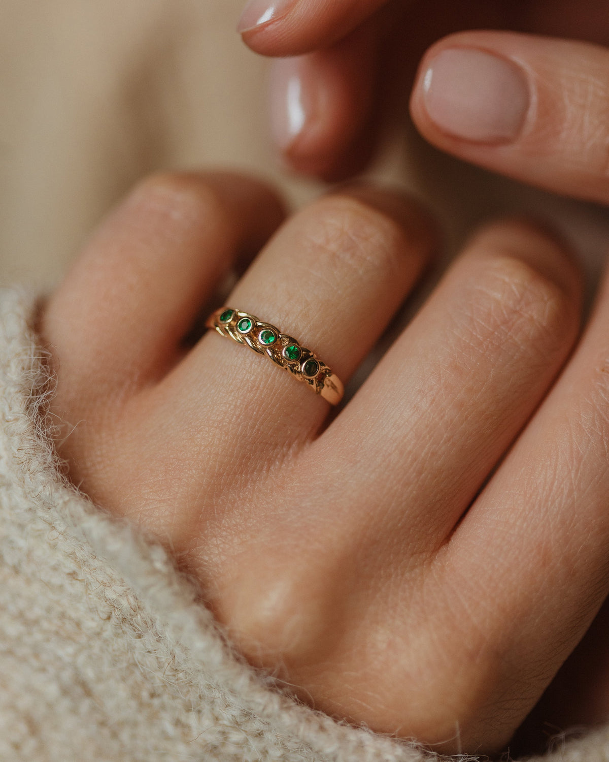 Mamie Vintage 9ct Gold Emerald Five Stone Ring