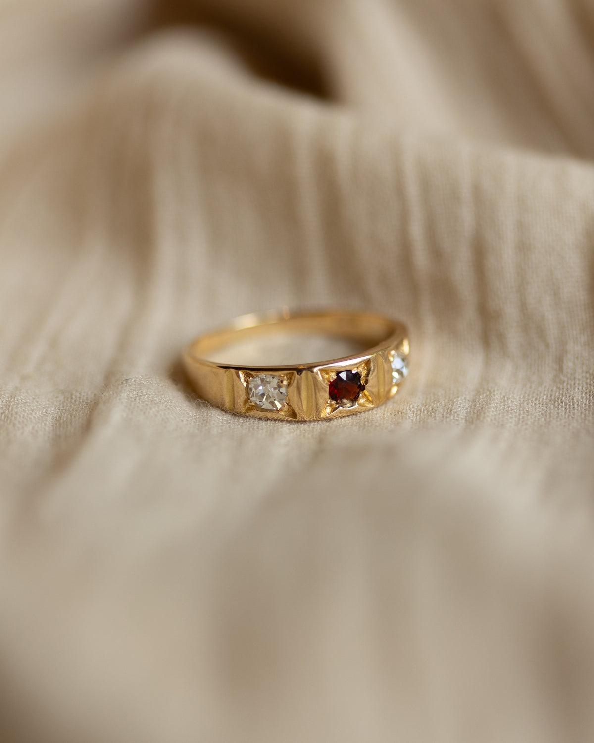 Sylvie Antique 18ct Gold Garnet & Diamond Trilogy Ring