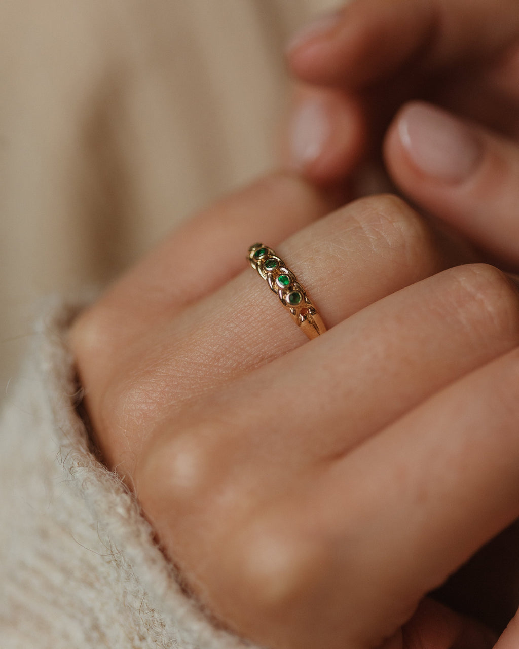 Mamie Vintage 9ct Gold Emerald Five Stone Ring