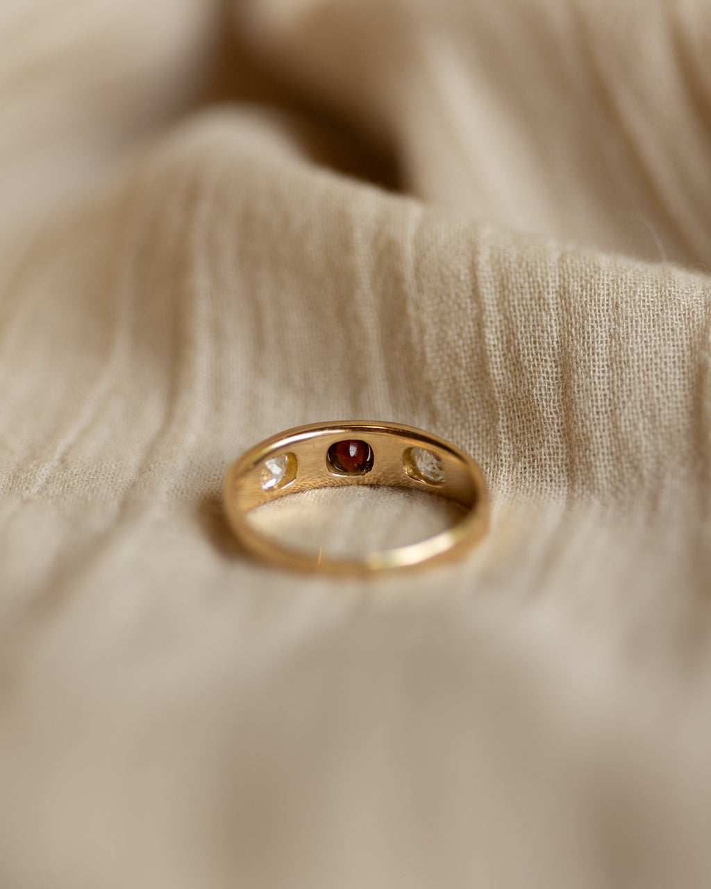 Sylvie Antique 18ct Gold Garnet & Diamond Trilogy Ring