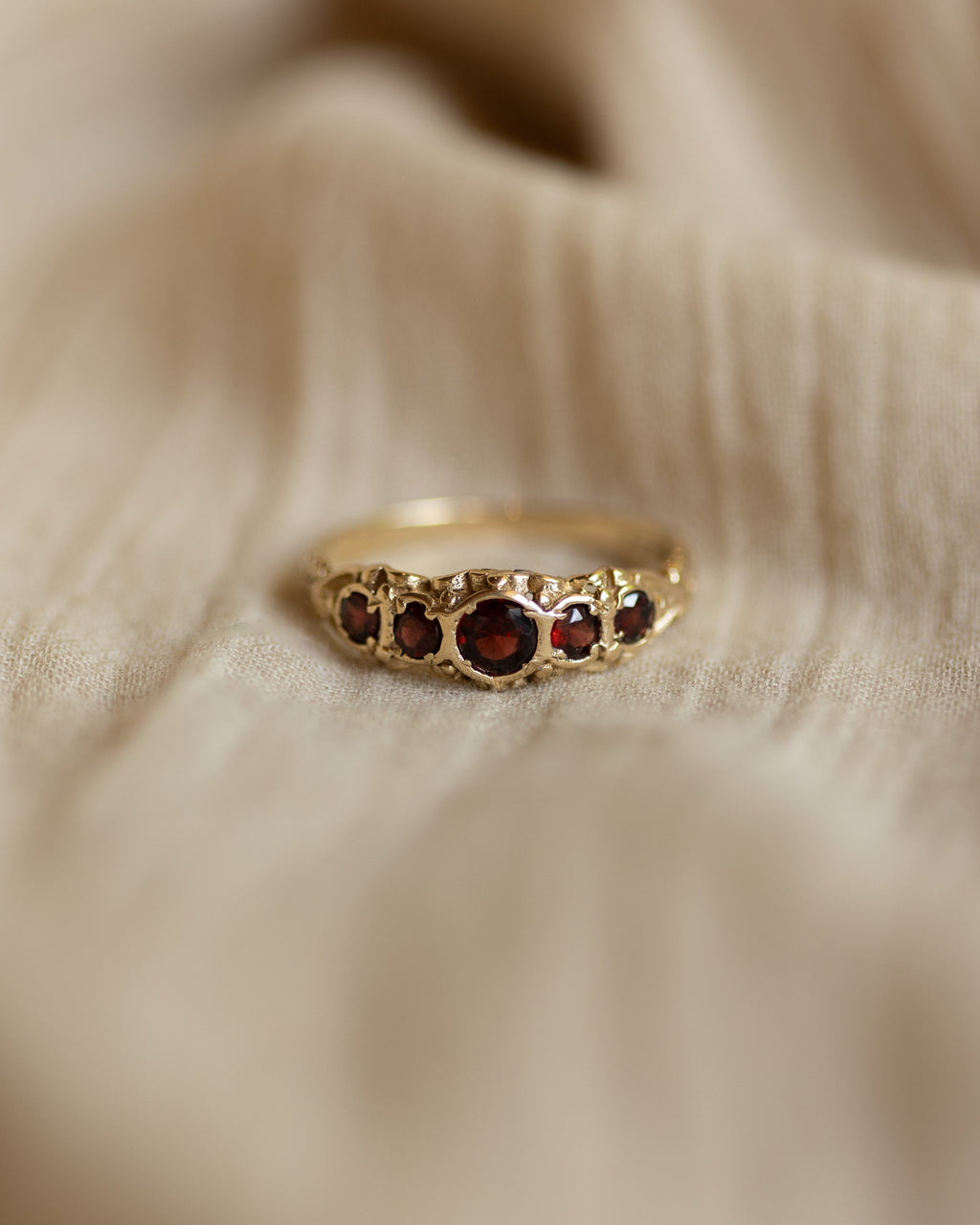 Hilda 1973 Vintage 9ct Gold Garnet Five Stone Ring
