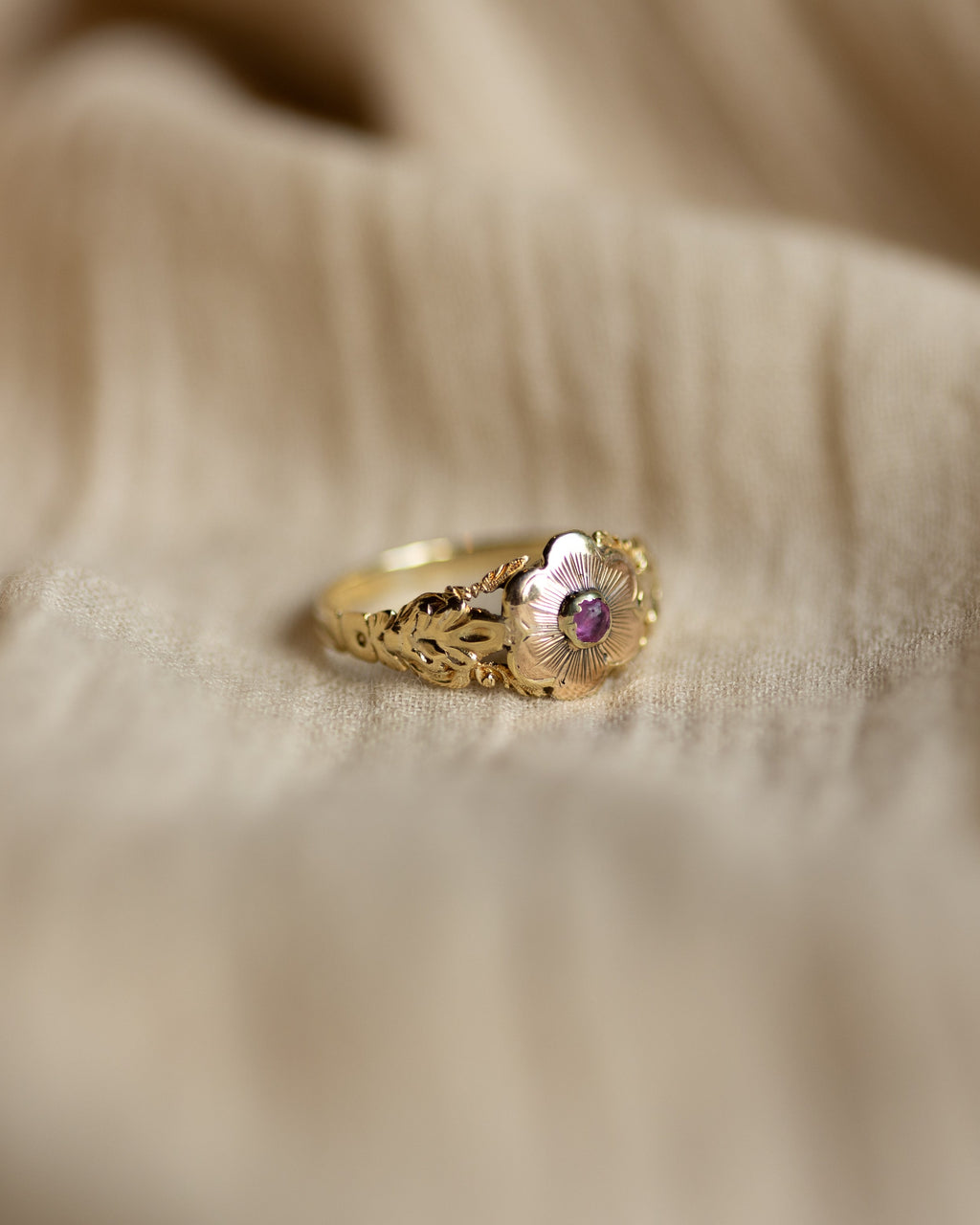 Jeanne Antique 14ct Gold Ruby Posy Flower Ring