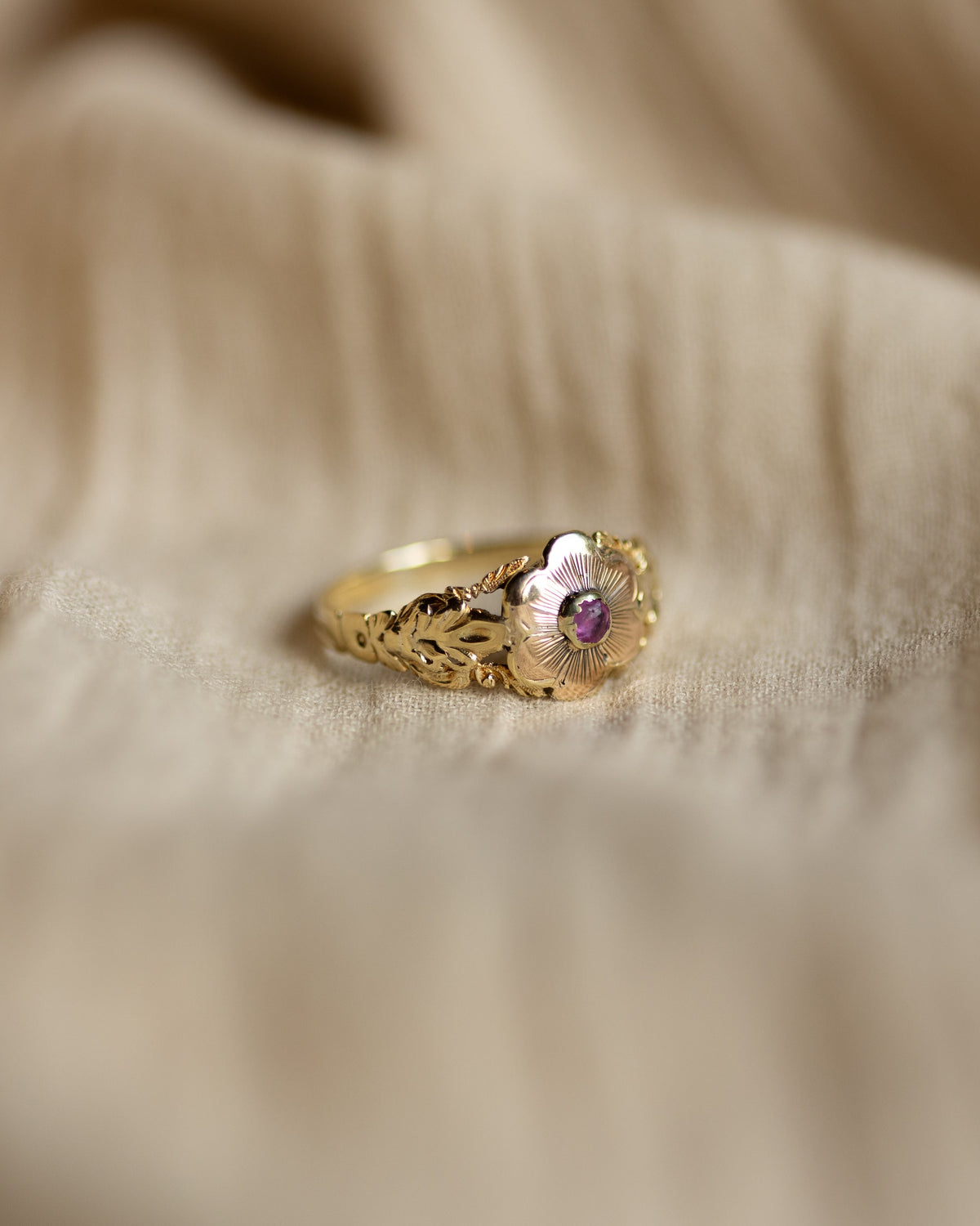 Jeanne Antique 14ct Gold Ruby Posy Flower Ring