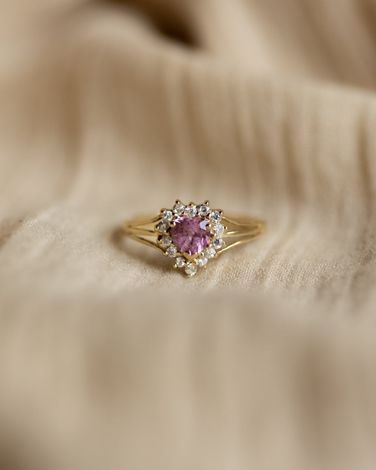 Clarisse Vintage 9ct Gold Ruby & CZ Heart-Shaped Cluster Ring