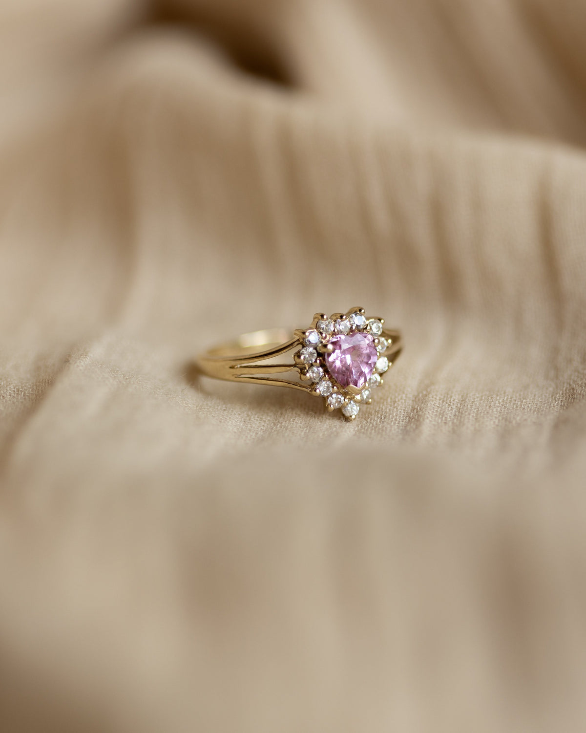 Clarisse Vintage 9ct Gold Ruby & CZ Heart-Shaped Cluster Ring