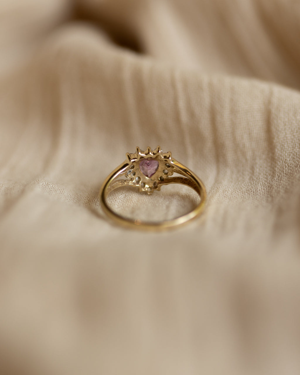 Clarisse Vintage 9ct Gold Ruby & CZ Heart-Shaped Cluster Ring