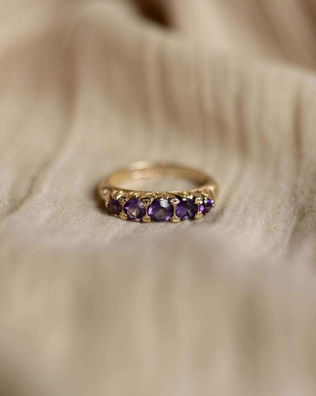 Harriet 1981 Vintage 9ct Gold Amethyst Five Stone Ring