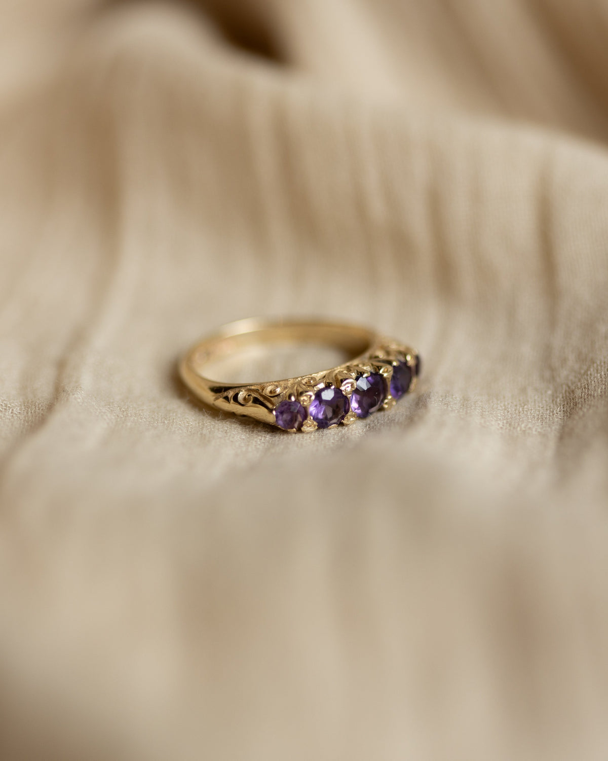 Harriet 1981 Vintage 9ct Gold Amethyst Five Stone Ring