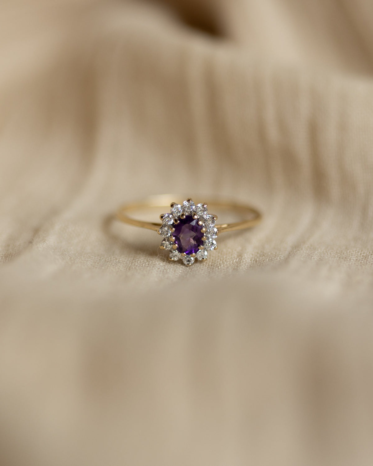 Angeline 1995 Vintage 9ct Gold Amethyst & CZ Cluster Ring