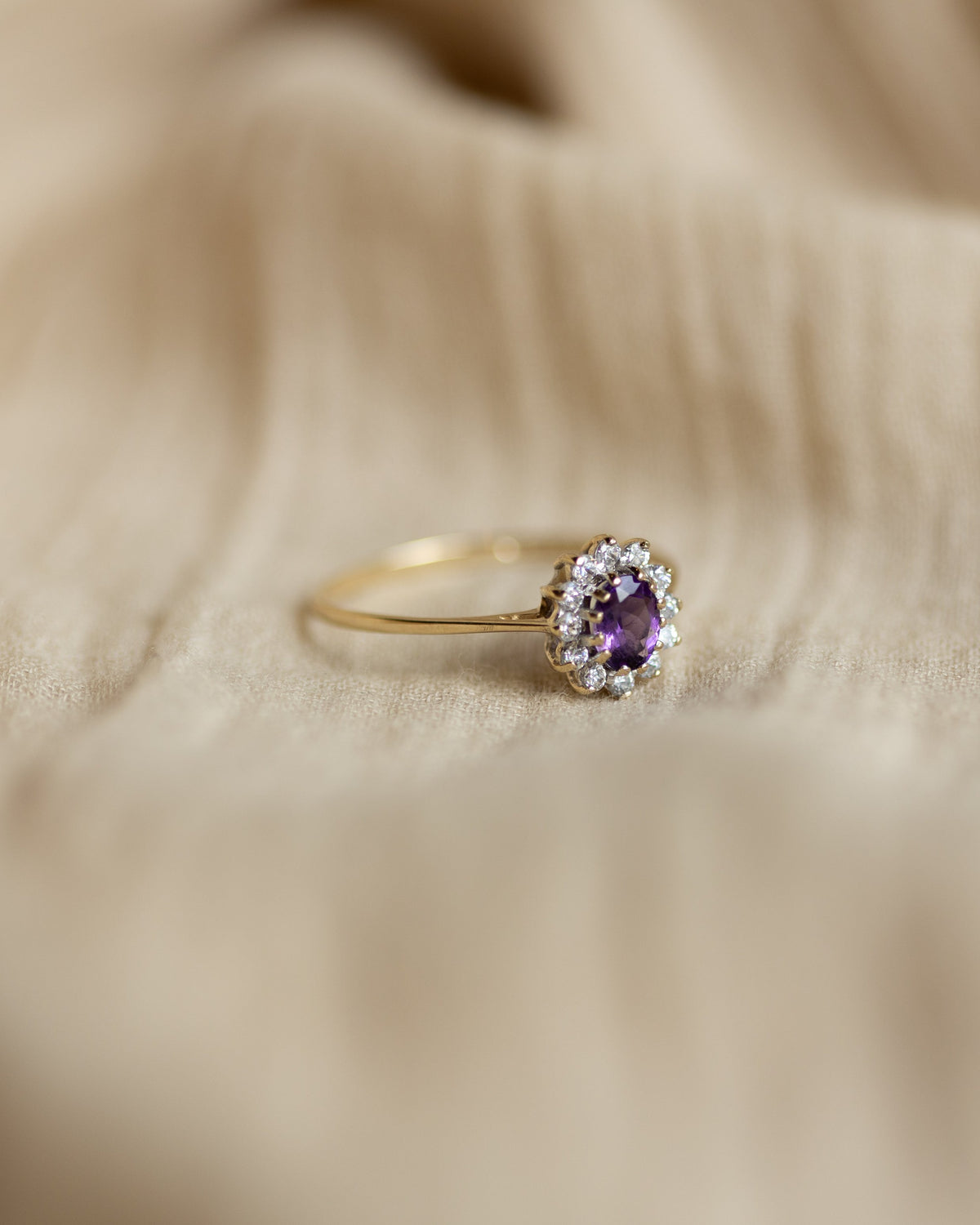 Angeline 1995 Vintage 9ct Gold Amethyst & CZ Cluster Ring