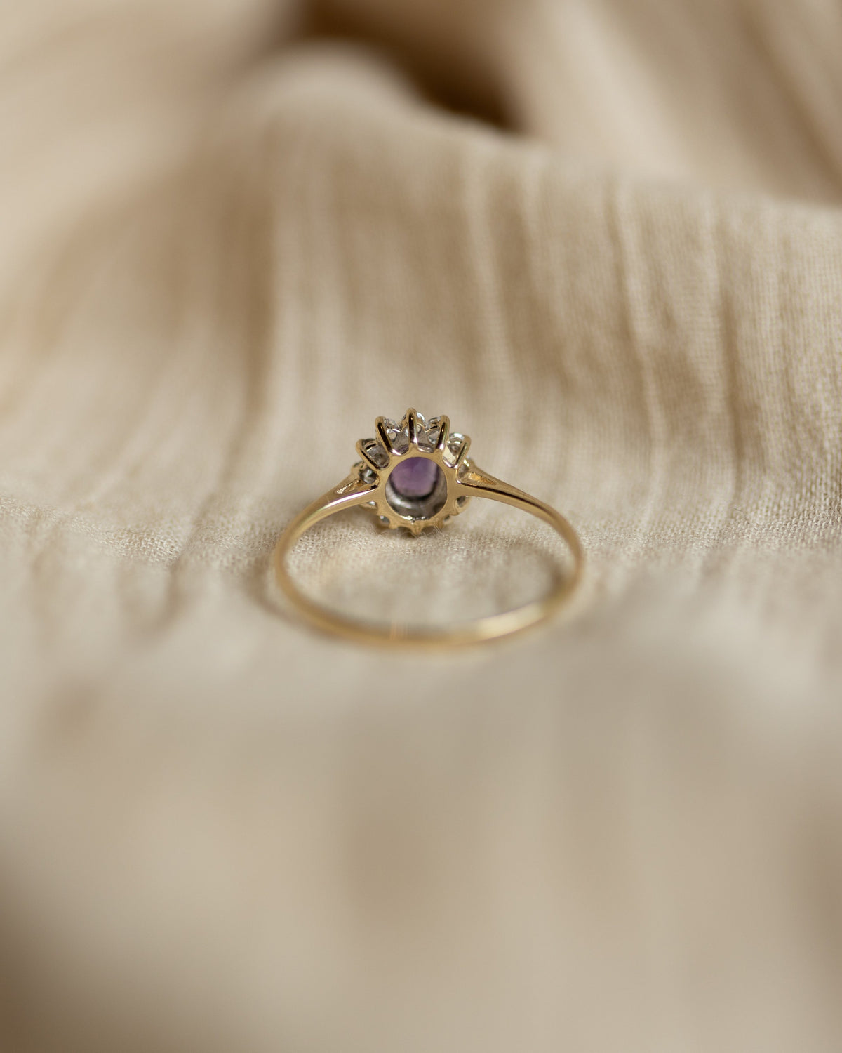 Angeline 1995 Vintage 9ct Gold Amethyst & CZ Cluster Ring