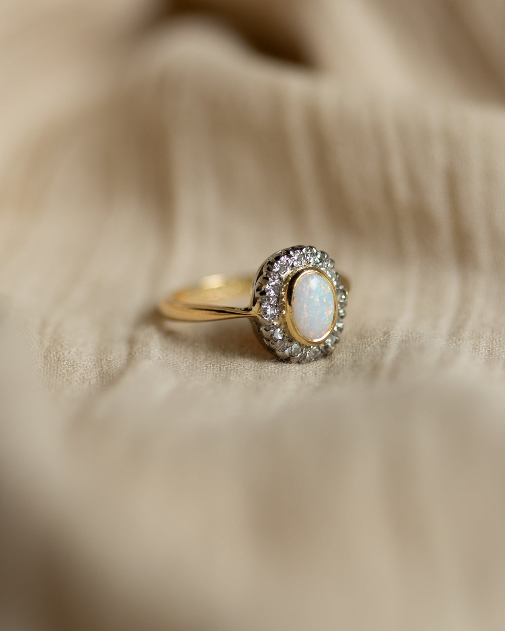 Edith Vintage 18ct Gold Opal & Diamond Cluster Ring
