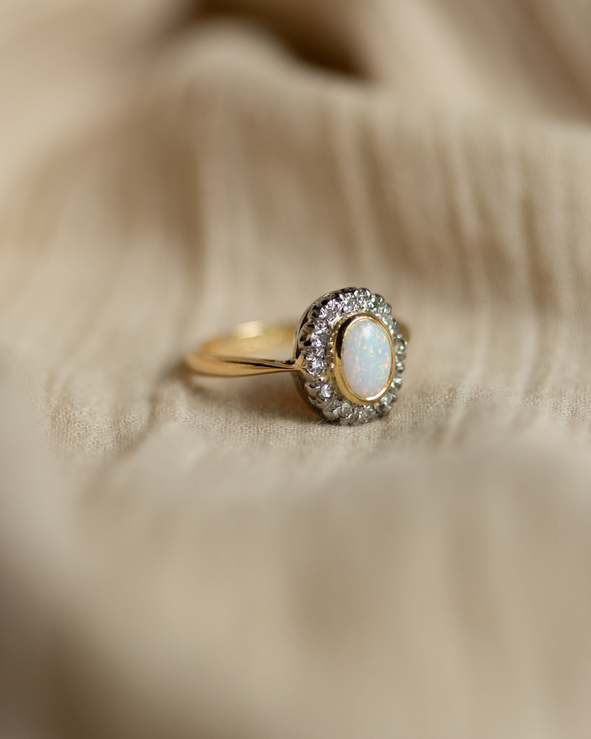 Edith Vintage 18ct Gold Opal & Diamond Cluster Ring
