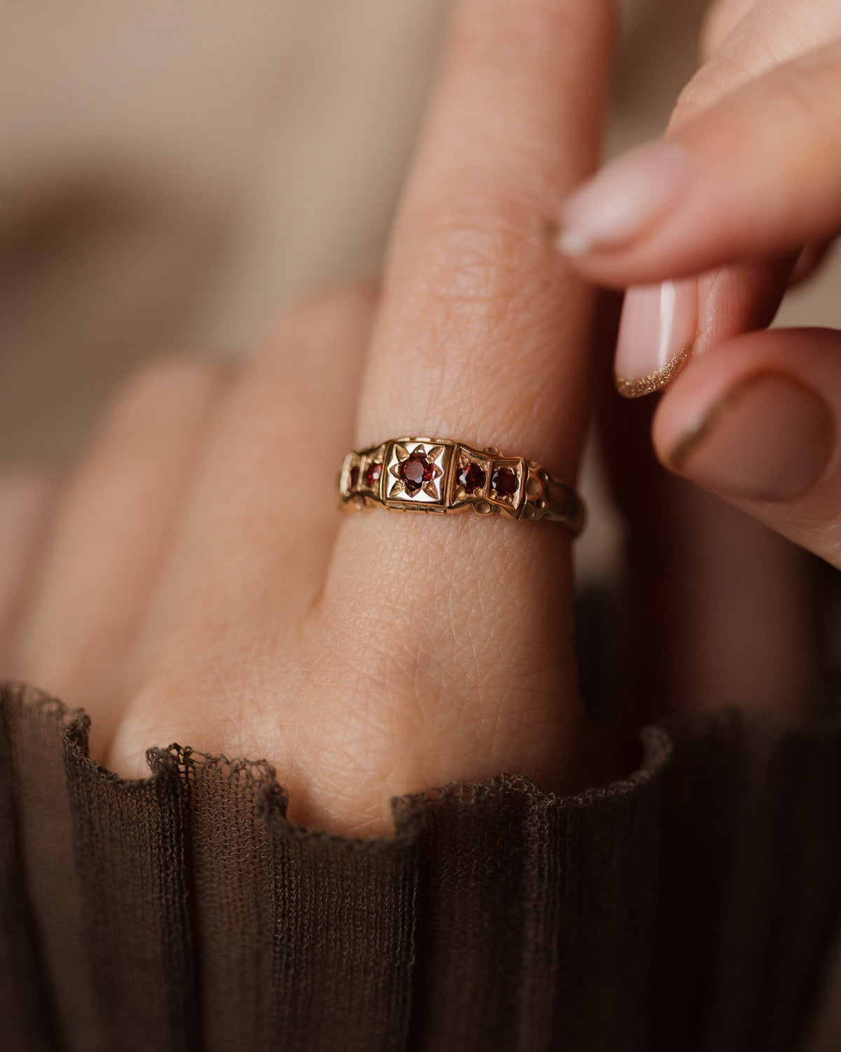 Denise Vintage 9ct Gold Garnet Five Stone Ring