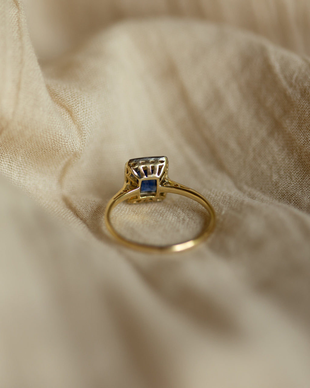 Manon Antique Art Deco 18ct Gold Sapphire & Diamond Rectangular Cluster