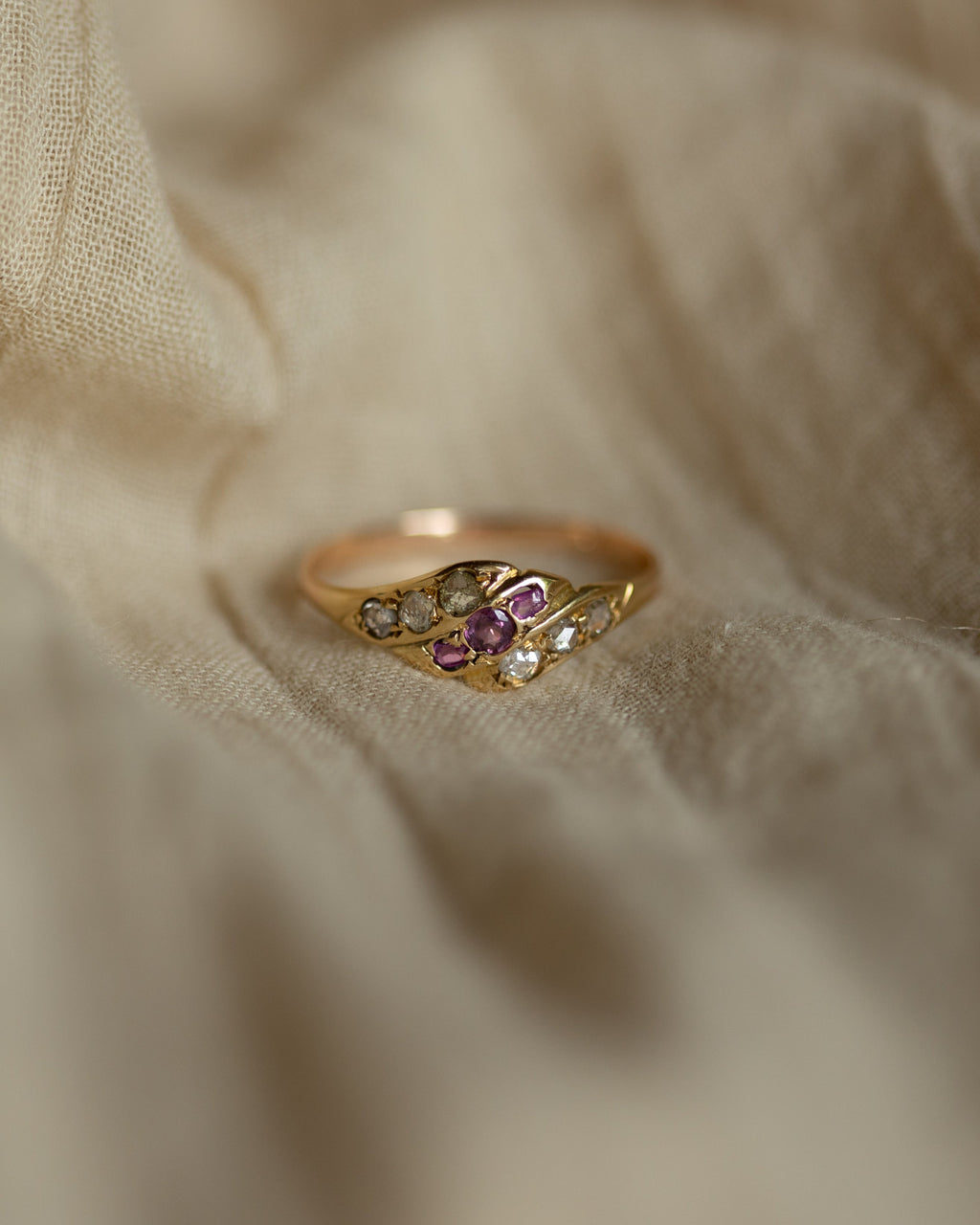 Justine Antique 15ct Gold Ruby & Diamond Twist Ring