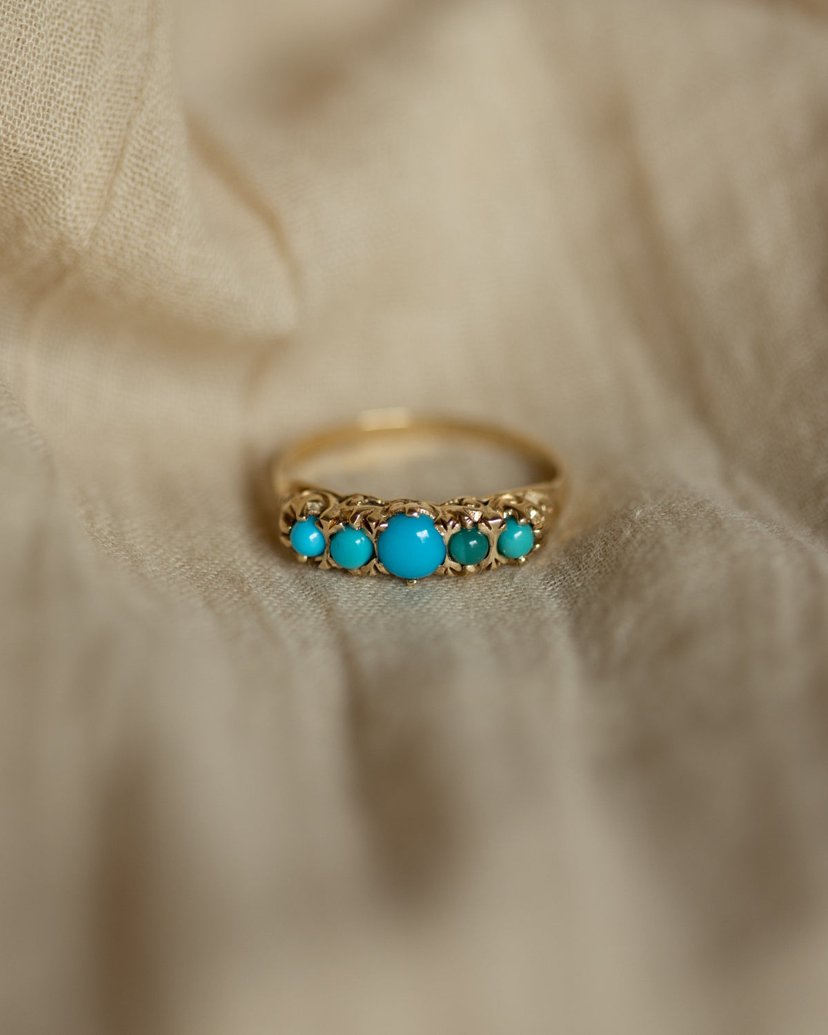 Tilly 1975 Vintage 9ct Gold Turquoise Five Stone Ring