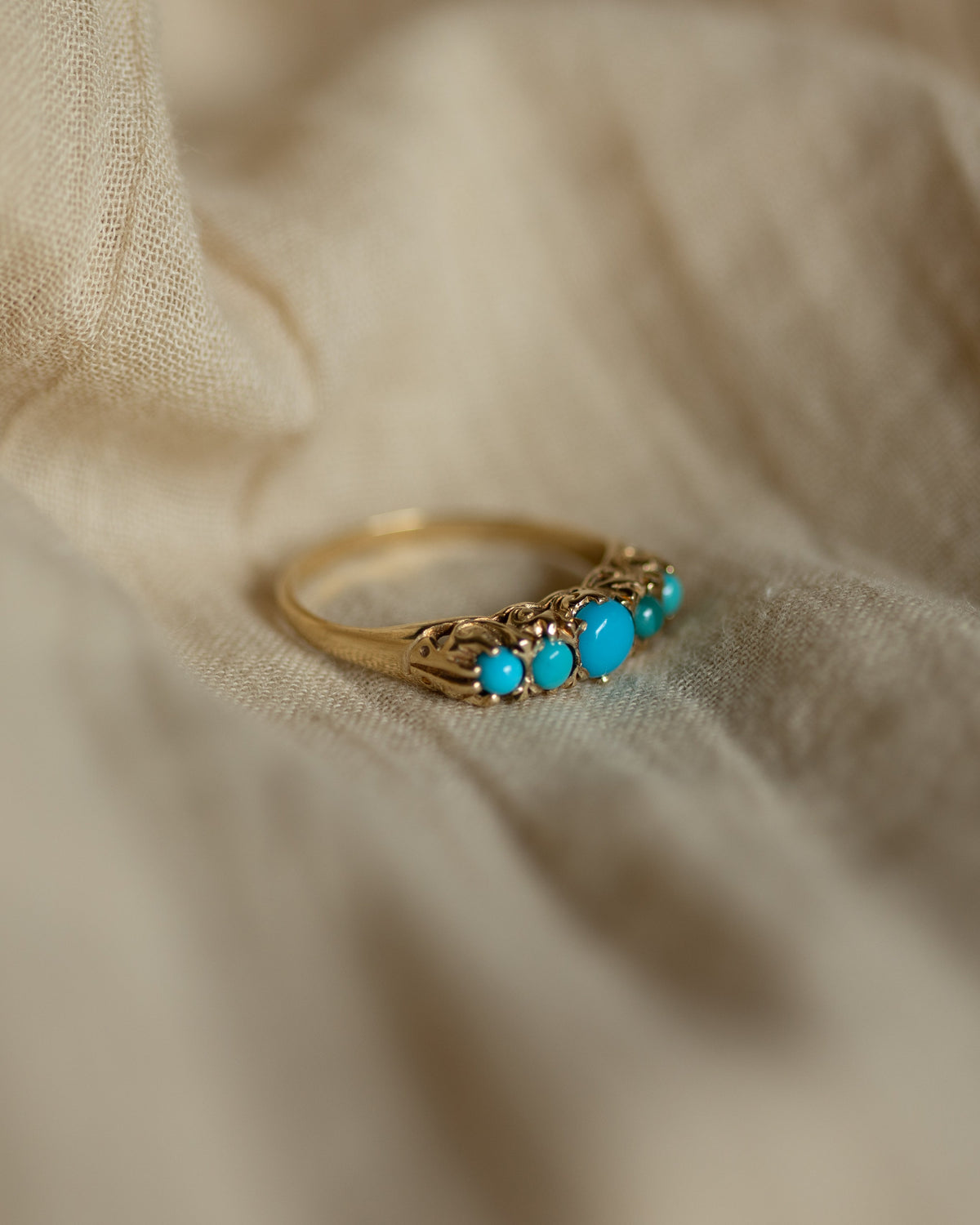 Tilly 1975 Vintage 9ct Gold Turquoise Five Stone Ring