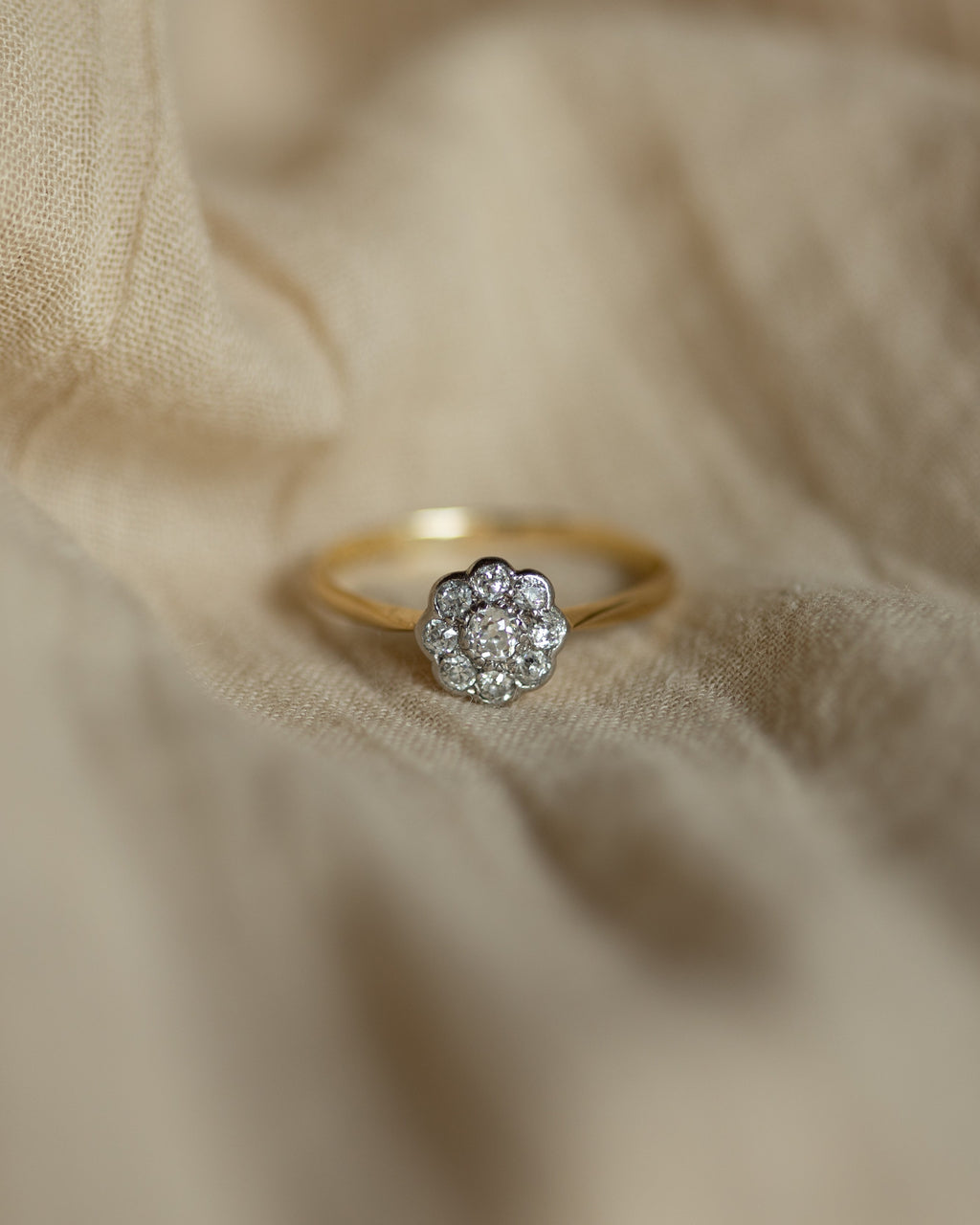 Francoise Antique 18ct Gold Diamond Daisy Cluster Ring