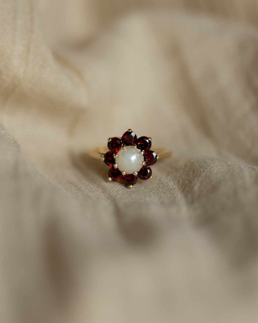 Juliette 1967 Vintage 9ct Gold Pearl & Garnet Cluster