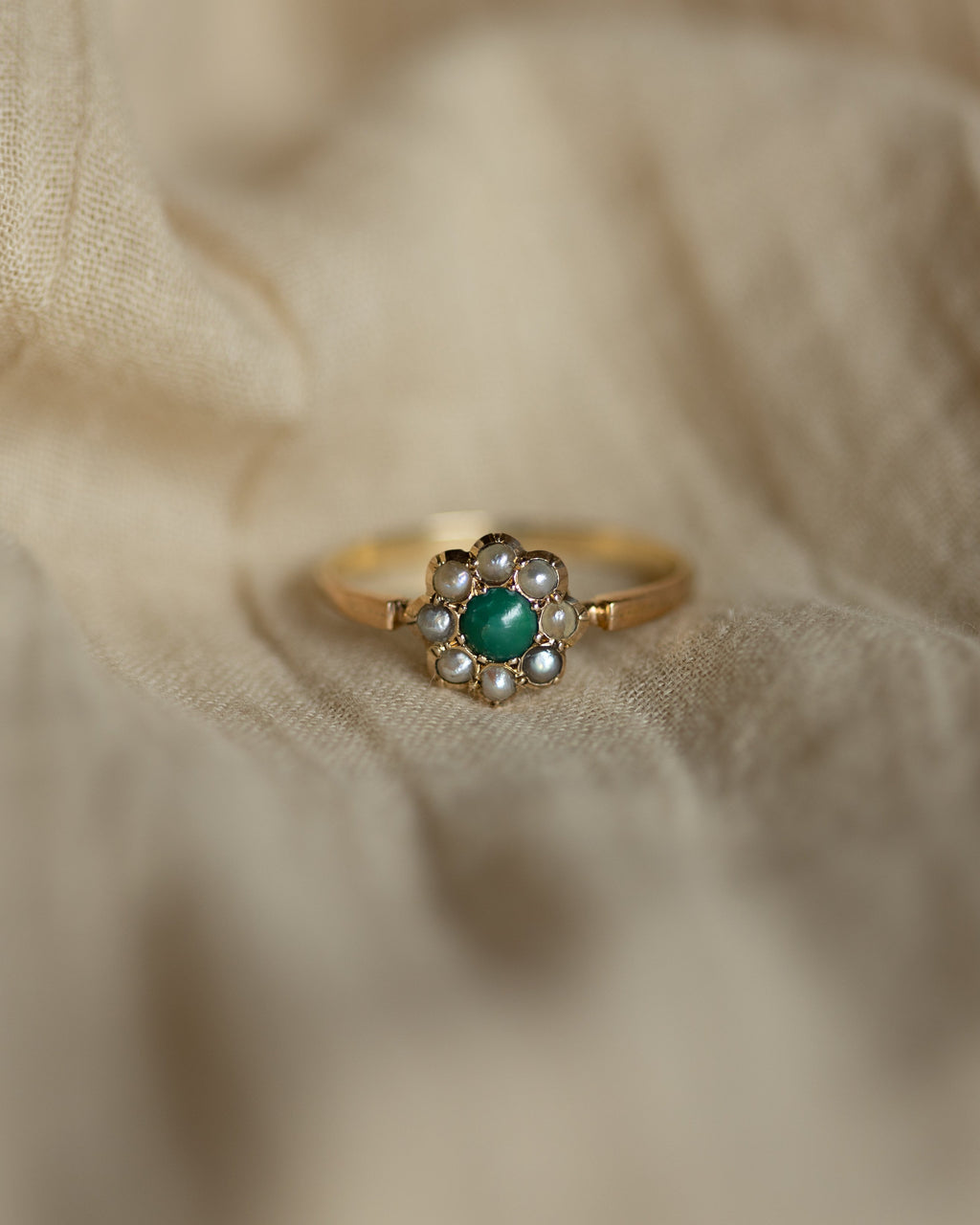 Colette Antique 9ct Gold Turquoise & Pearl Cluster Ring