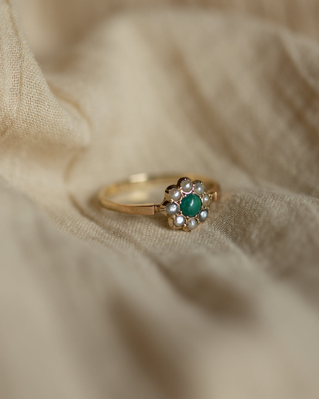 Colette Antique 9ct Gold Turquoise & Pearl Cluster Ring