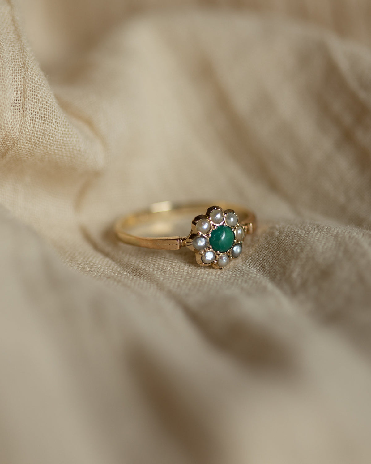 Colette Antique 9ct Gold Turquoise & Pearl Cluster Ring