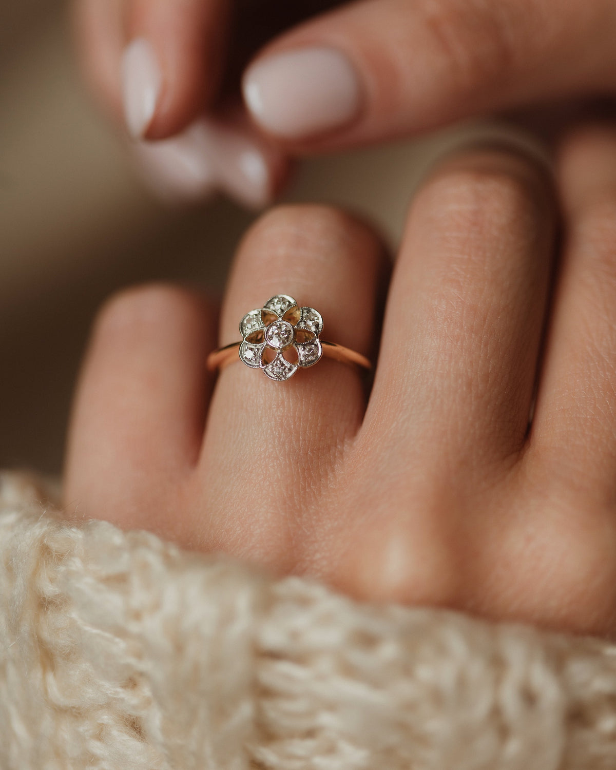 Cecilia Antique 18ct Gold Diamond Daisy Cluster Ring