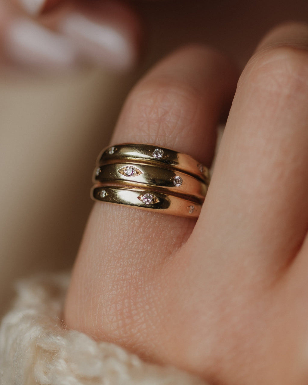 Kitty Vintage 14ct Gold Diamond Three Row Ring