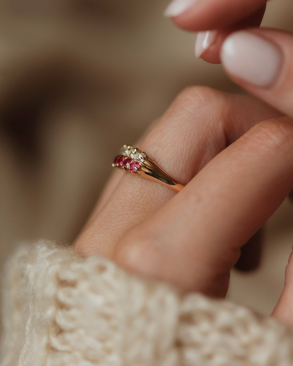 Genevieve Antique 18ct Gold Ruby & Diamond Ten Stone Ring