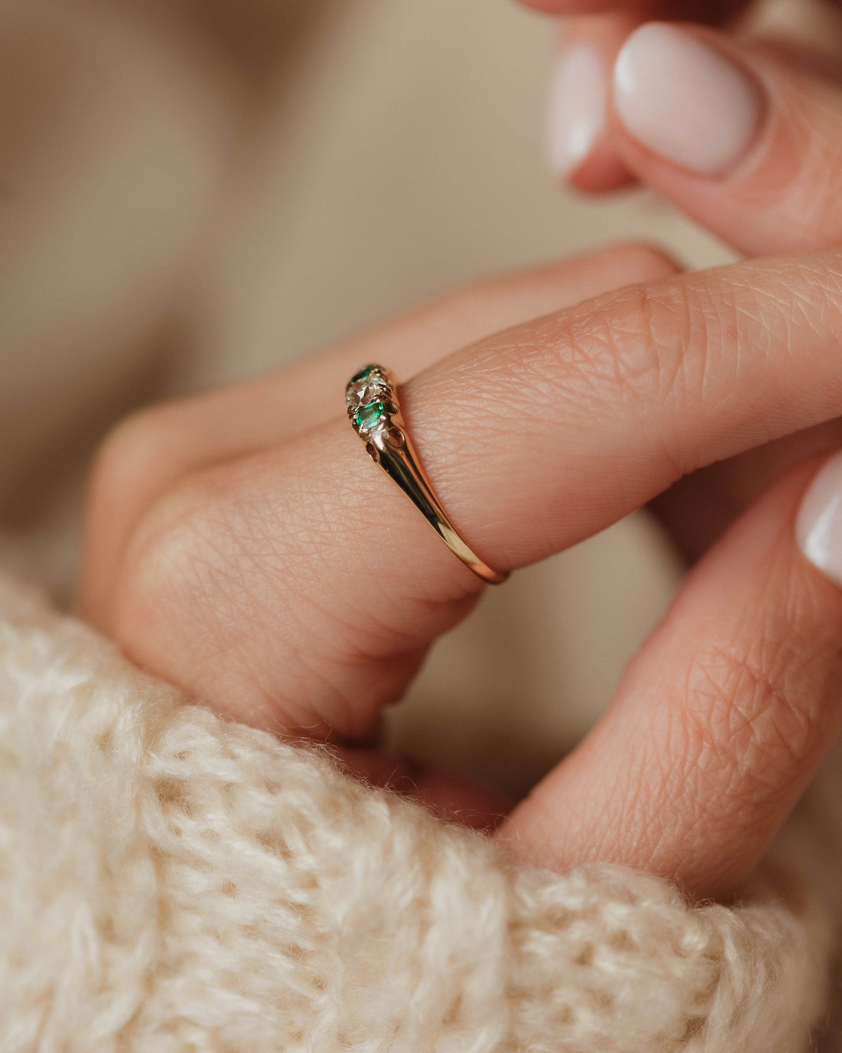 Augusta Antique 18ct Gold Emerald & Diamond Five Stone Ring