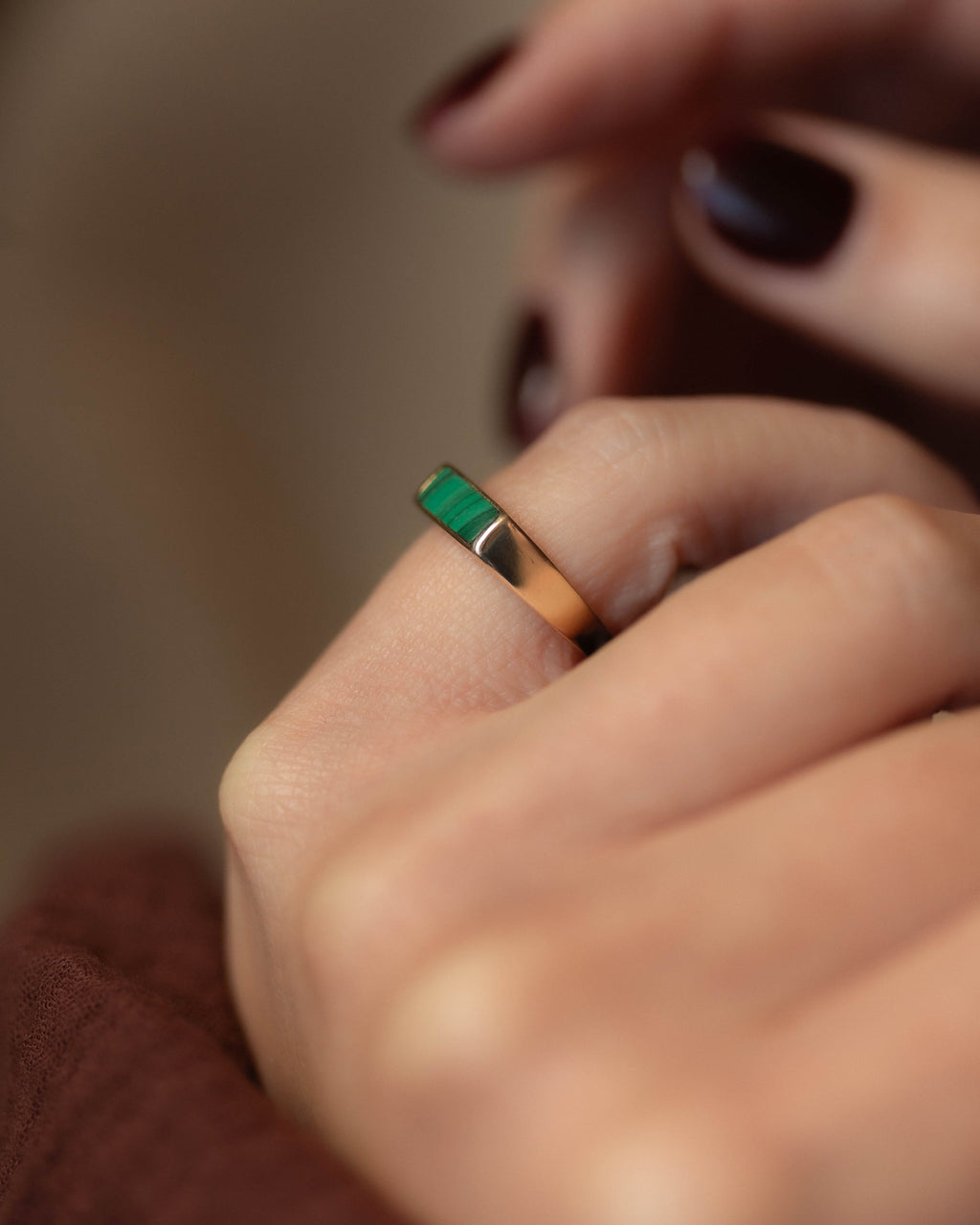 Fernande 1987 Vintage 9ct Gold Malachite Signet Ring