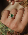 Elspeth 1996 Vintage 18ct Gold Emerald & Diamond Cluster Ring