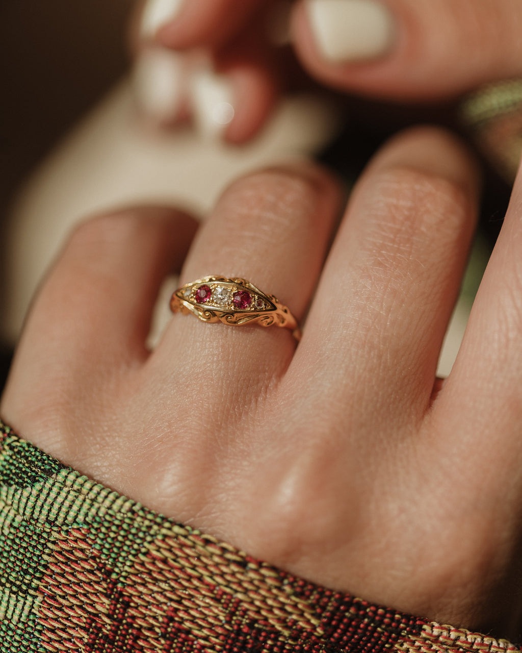 Delphine 1916 Antique 18ct Gold Ruby & Diamond Five Stone Ring