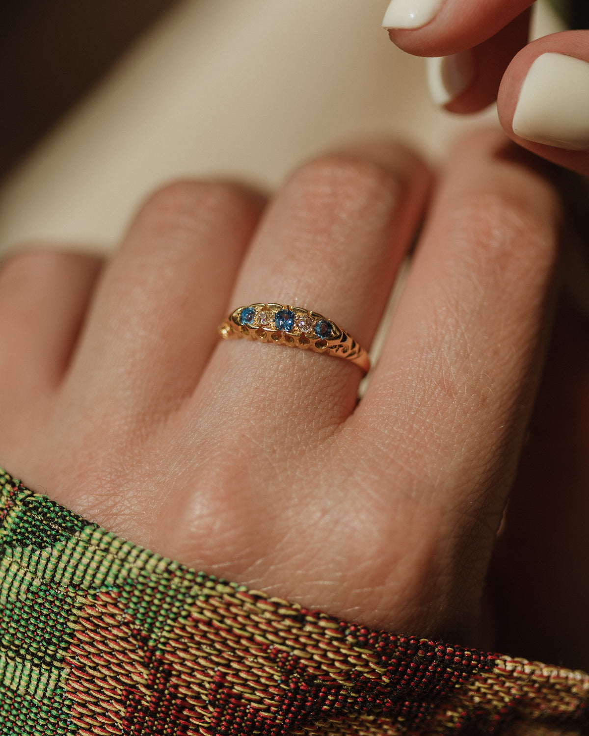 Desdemona 1901 Antique 18ct Gold Sapphire & Diamond Five Stone Ring