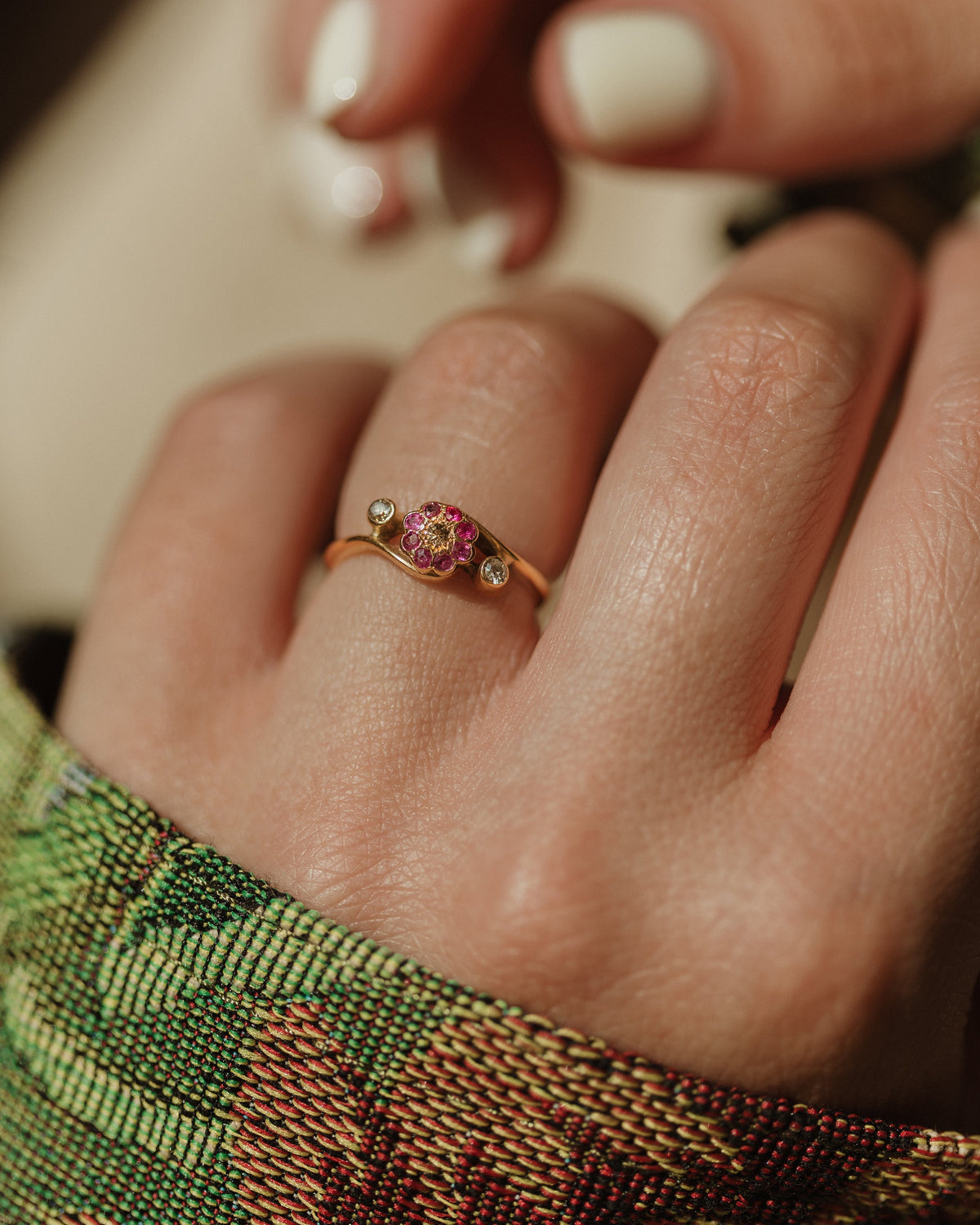 Olivia Antique 18ct Gold Ruby & Diamond Cluster Ring