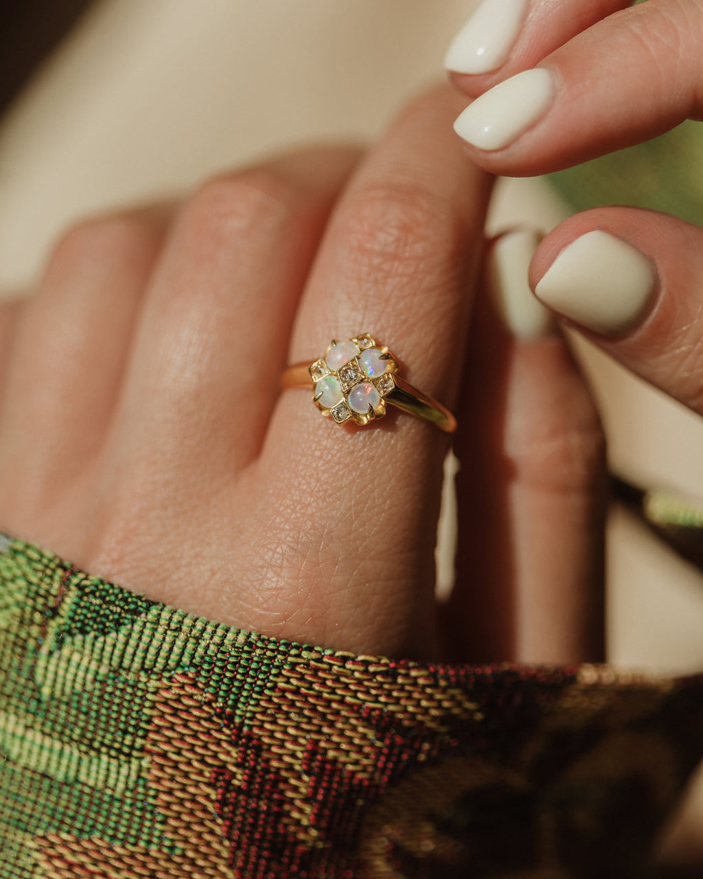 Isolde 1891 Antique 18ct Gold Opal & Diamond Cluster Ring
