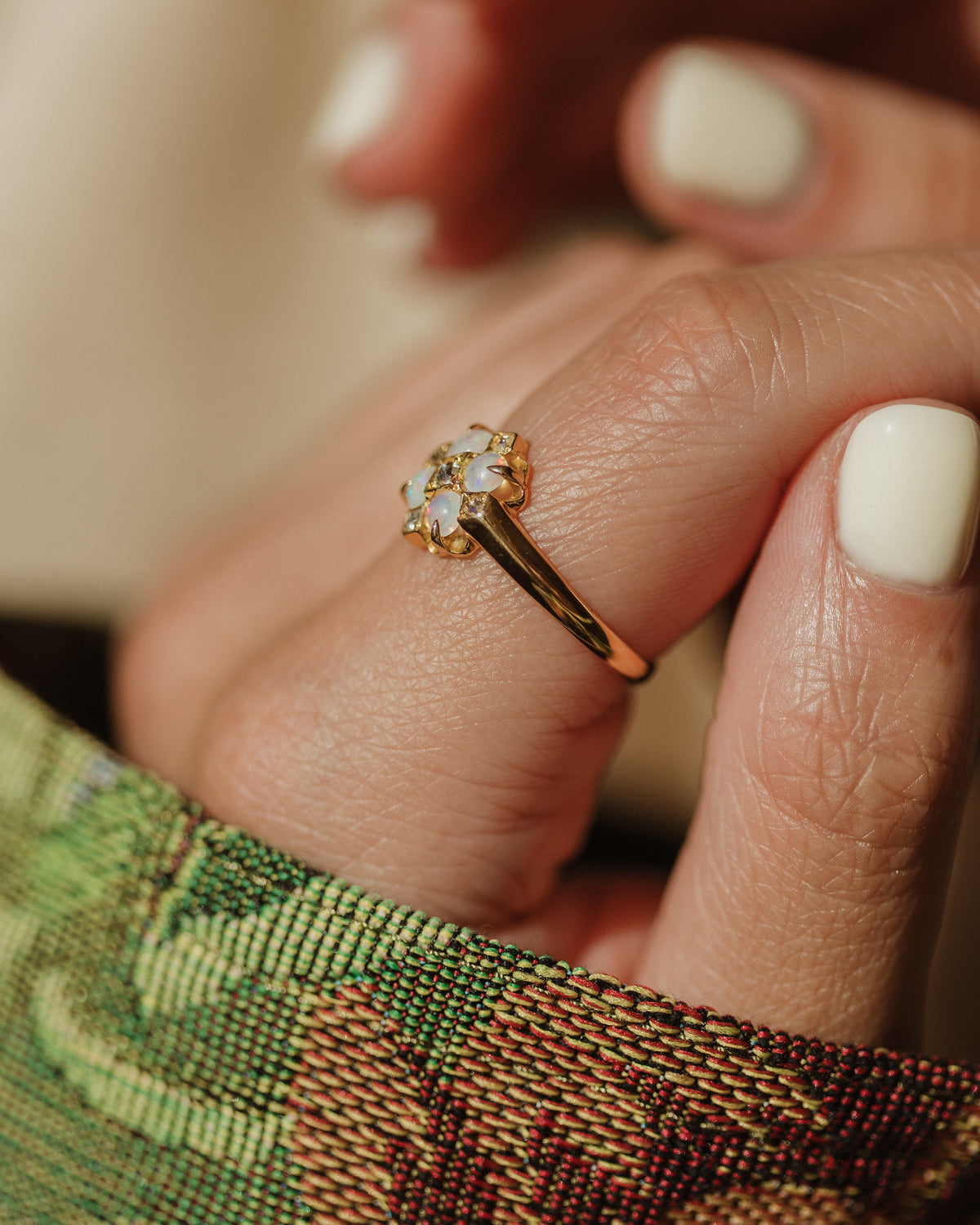 Isolde 1891 Antique 18ct Gold Opal & Diamond Cluster Ring