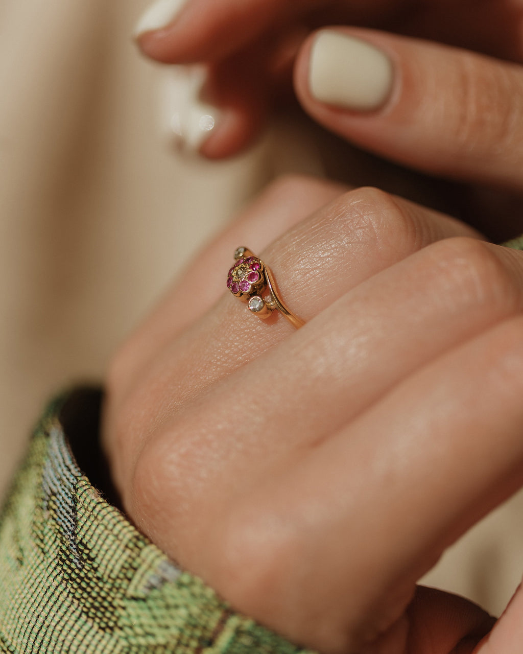 Olivia Antique 18ct Gold Ruby & Diamond Cluster Ring